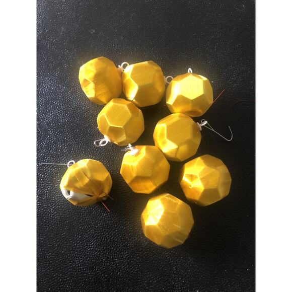 Vtg Satin Sheen Christmas Tree Mini Bulbs Ornaments Mustard Unique Shape Set 8 - Picture 1 of 10